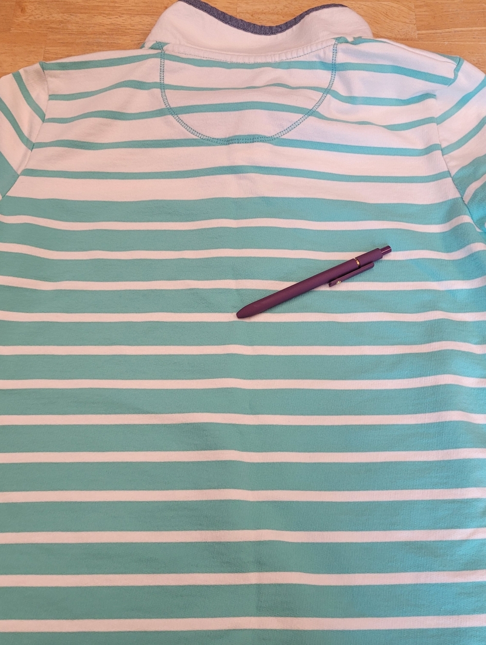 L.L. Bean Sweatshiry Striped Button Collar Pullover Teal Chambray Medium - Picture 8 of 10